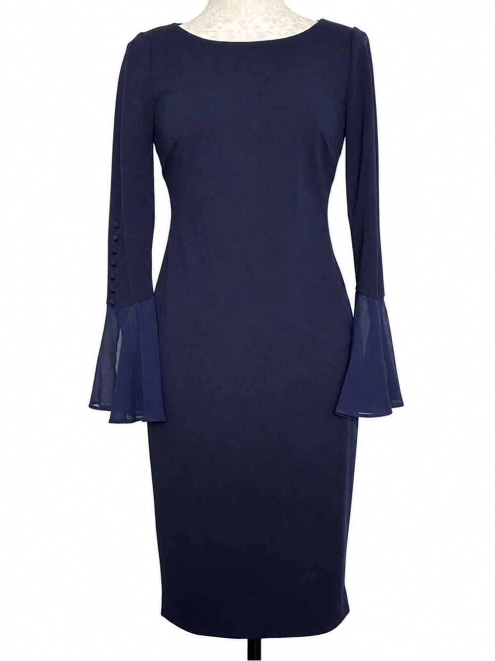 Calvin Klein NWT Navy Bell Sleeve Sheath Dress Size 4 Elegant Cocktail Career